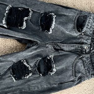 Dark Straight Leg Ripped Jeans